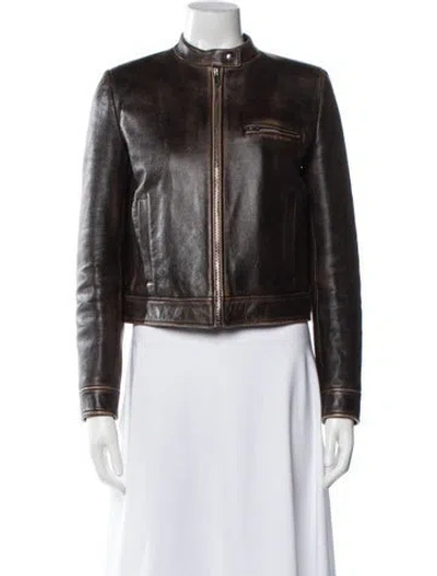 Pre-owned Miu Miu 2023 Leather Biker Jacket In Brown
