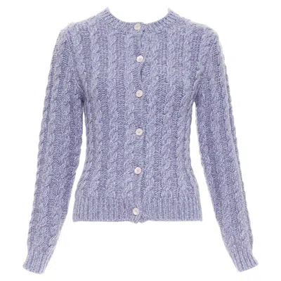 Pre-owned Miu Miu 2023 Melange Purple Cashmere Virgin Wool Cable Knit Cardigan It38 Xs