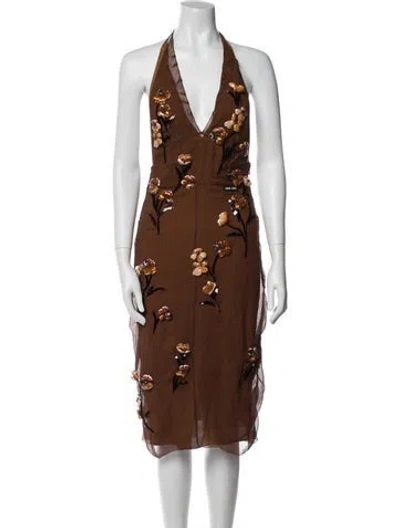 Pre-owned Miu Miu 2023 Midi Length Dress In Brown
