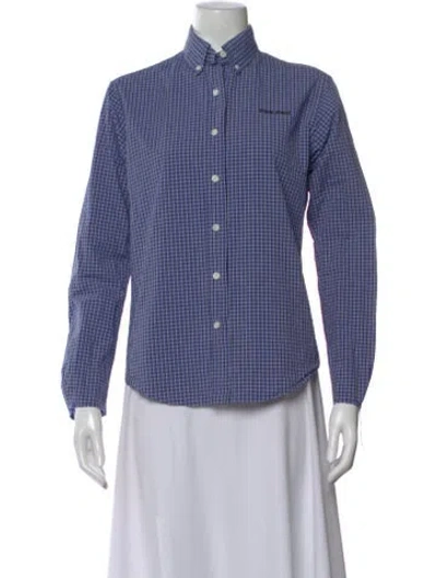 Pre-owned Miu Miu 2023 Plaid Print Button-up Top W/ Tags In Blue