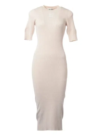 Pre-owned Miu Miu 2023 Ribbed Short-sleeve Midi Dress