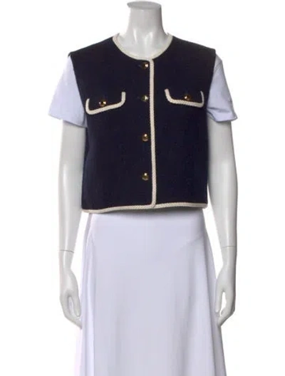 Pre-owned Miu Miu 2023 Single-breasted Tweed Vest Sweater W/ Tags W/tags In Blue