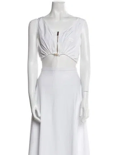 Pre-owned Miu Miu 2023 V-neck Crop Top In White