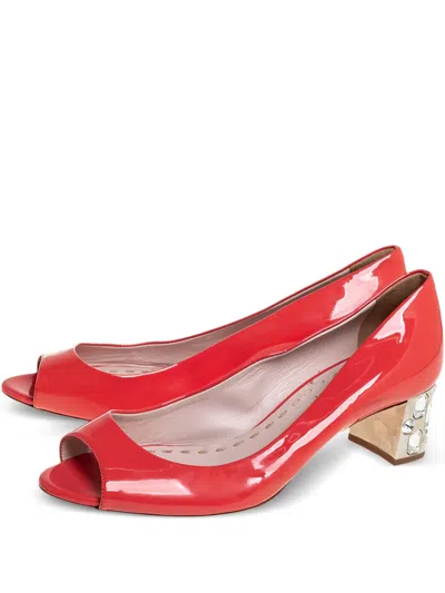 Pre-owned Miu Miu 2024 50mm Crystal-embellished Pumps In Red