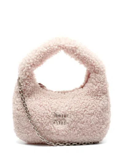 Pre-owned Miu Miu 2024 Chain Wool Handbag In Pink