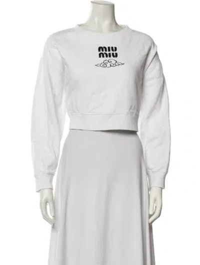 Pre-owned Miu Miu 2024 Graphic Print Sweater In White