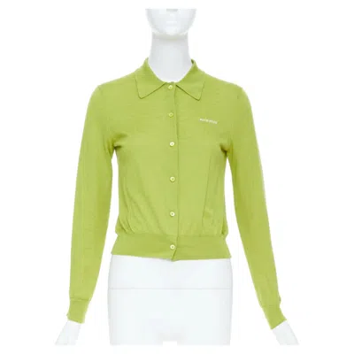 Pre-owned Miu Miu 2024 Green Embroidered Logo Cashmere Silk Polo Collar Cardigan It40 S