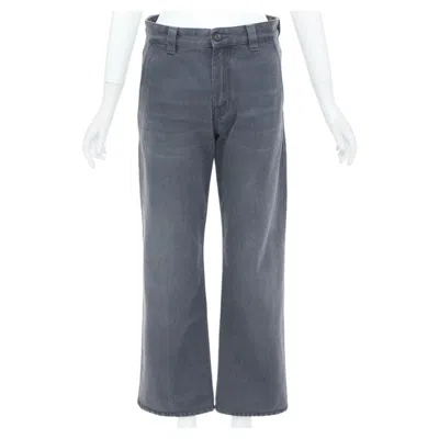 Pre-owned Miu Miu 2024 Grey Frayed Embroidered Logo Straight Leg Denim Jeans It38 Xs In Gray