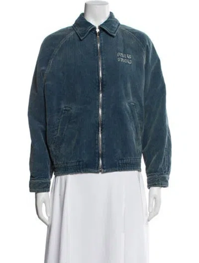 Pre-owned Miu Miu 2024 Holiday Bomber Jacket In Blue