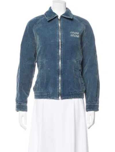 Pre-owned Miu Miu 2024 Holiday Bomber Jacket W/ Tags In Blue