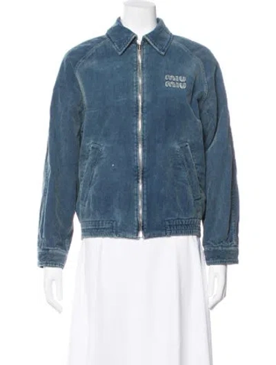 Pre-owned Miu Miu 2024 Holiday Bomber Jacket W/ Tags In Blue