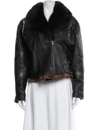 Pre-owned Miu Miu 2024 Holiday Upcycled Biker Jacket In Brown