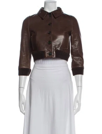 Pre-owned Miu Miu 2024 Leather Bomber Jacket In Brown