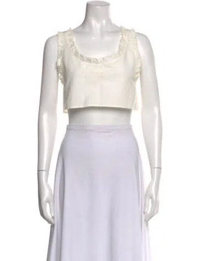 Pre-owned Miu Miu 2024 Linen Crop Top In White
