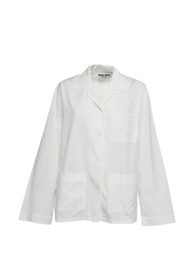 Pre-owned Miu Miu 2024 Logo-embroidered Multi-pocket Shirt In White