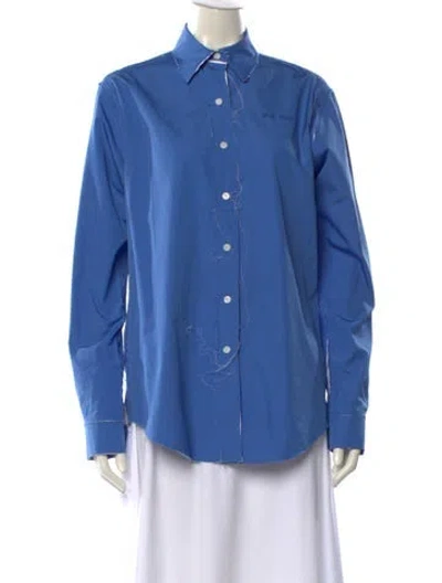 Pre-owned Miu Miu 2024 Long Sleeve Button-up Top In Blue