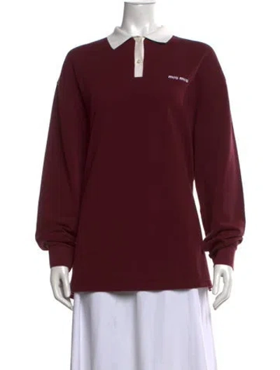 Pre-owned Miu Miu 2024 Long Sleeve Polo In Burgundy