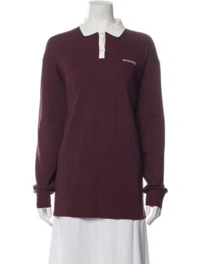 Pre-owned Miu Miu 2024 Long Sleeve Polo W/ Tags In Burgundy