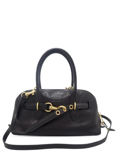 Pre-owned Miu Miu 2024 Small Nappa Aventure Satchel In Black