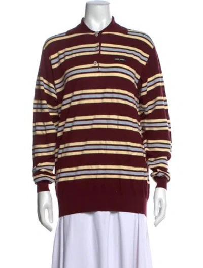 Pre-owned Miu Miu 2024 Striped Polo In Burgundy