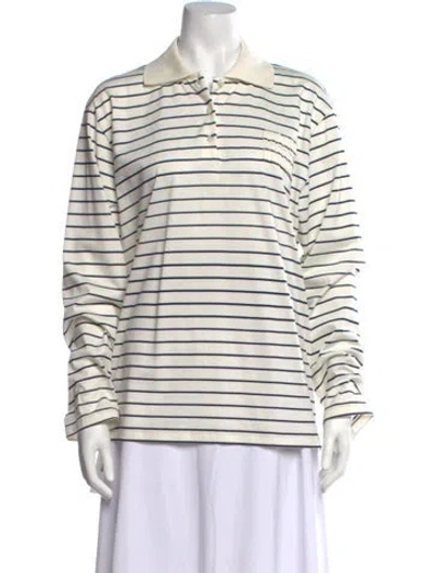 Pre-owned Miu Miu 2024 Striped Polo In White