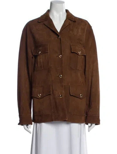 Pre-owned Miu Miu 2024 Suede Utility Jacket In Brown