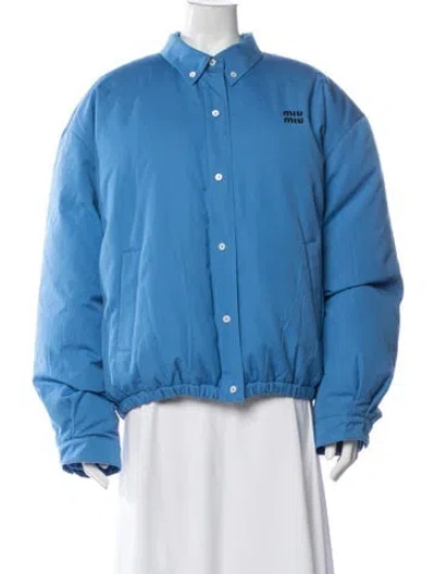 Pre-owned Miu Miu 2025 Bomber Jacket W/ Tags In Blue