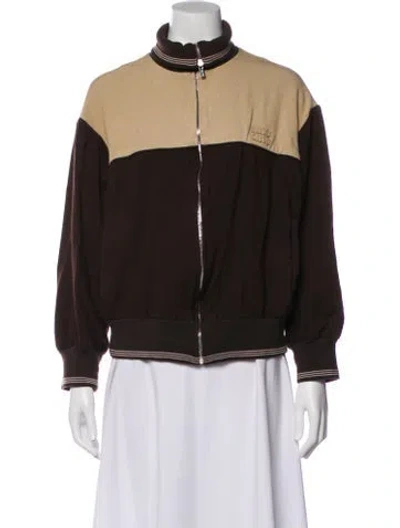 Pre-owned Miu Miu 2025 Colorblock Pattern Bomber Jacket In Brown