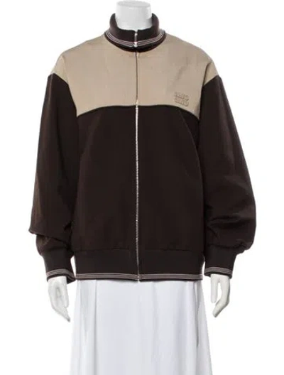 Pre-owned Miu Miu 2025 Colorblock Pattern Bomber Jacket In Brown/neutrals