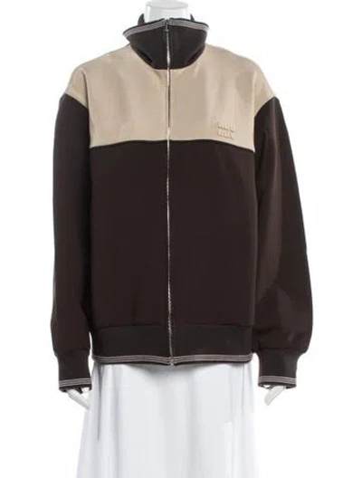 Pre-owned Miu Miu 2025 Colorblock Pattern Jacket W/ Tags In Brown