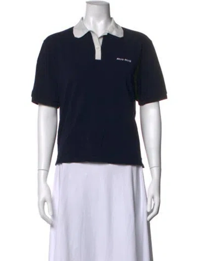 Pre-owned Miu Miu 2025 Colorblock Pattern Polo In Blue