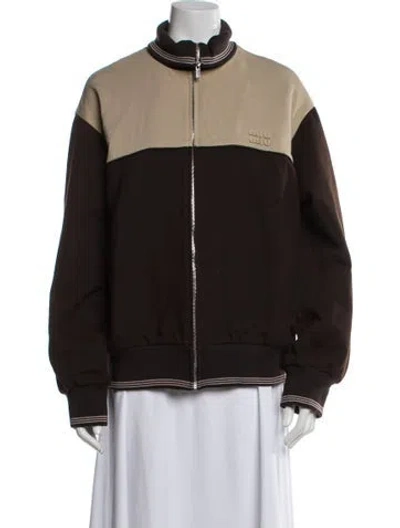 Pre-owned Miu Miu 2025 Colorblock Pattern Zip-up W/ Tags In Brown