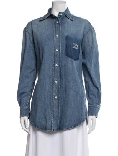 Pre-owned Miu Miu 2025 Long Sleeve Button-up Top In Blue