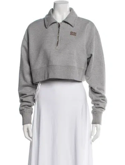 Pre-owned Miu Miu 2025 Long Sleeve Crop Top In Gray