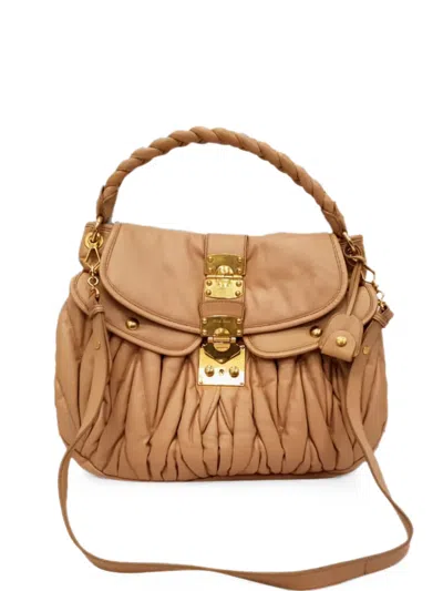 Pre-owned Miu Miu 2025 Matelassé Coffer Hobo Bag In Brown