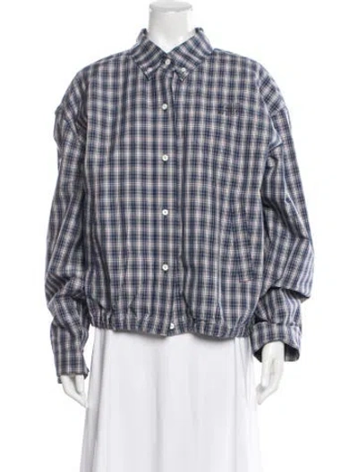 Pre-owned Miu Miu 2025 Plaid Print Jacket W/ Tags In Blue