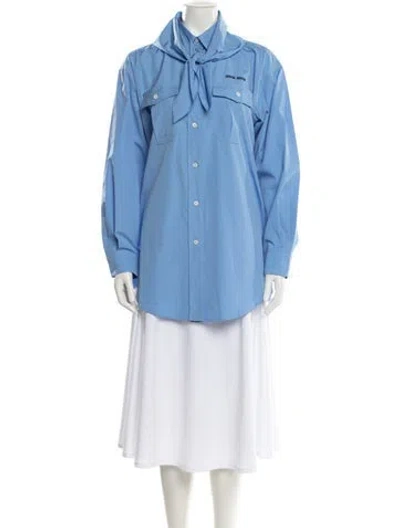 Pre-owned Miu Miu 2025 Tie Neck Blouse W/ Tags In Blue