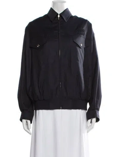 Pre-owned Miu Miu 2025 Virgin Wool Bomber Jacket In Blue