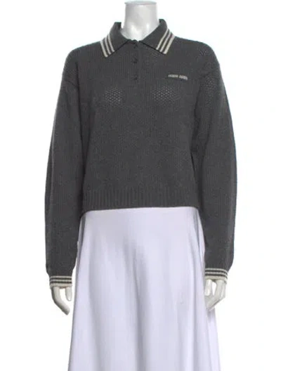 Pre-owned Miu Miu 2025 Waffle Knit Cashmere Polo Sweater In Grey