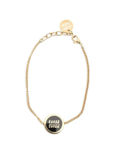 Pre-owned Miu Miu 20s Enamel Plated Bracelet In Gold