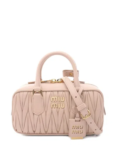 Pre-owned Miu Miu 20s Leather Tote Bag In Neutral