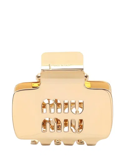 Pre-owned Miu Miu 20s Logo-detail Hair Clip In Gold