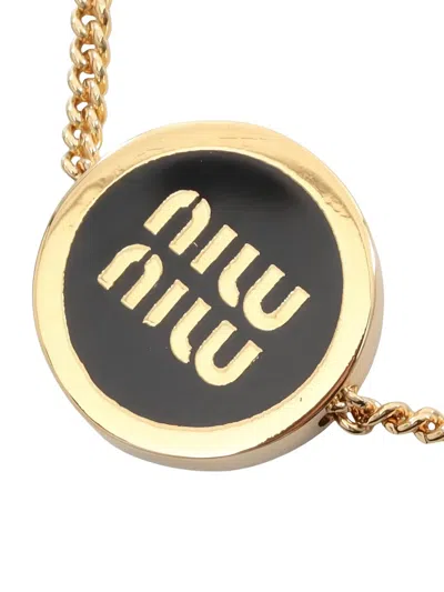 Pre-owned Miu Miu 20s Logo Enamel Bracelet In Gold