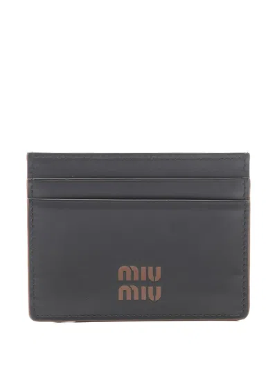 Pre-owned Miu Miu 20s Logo Leather Card Case In Black