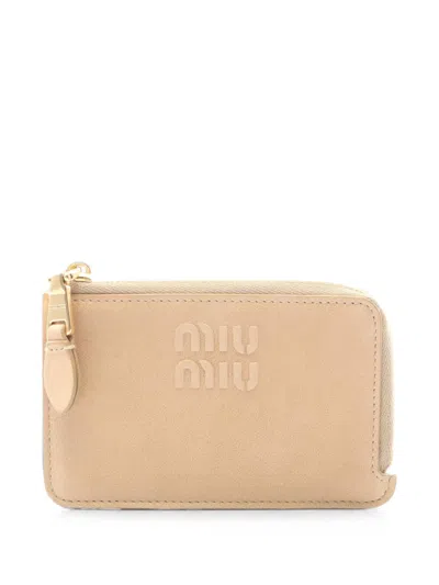 Pre-owned Miu Miu 20s Nappa Leather Wallet In Neutral