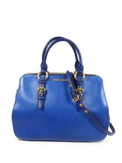 Pre-owned Miu Miu 2-way Buckled Calf Leather Shoulder Bag In Blue