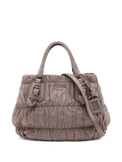 Pre-owned Miu Miu 2way Leather Tote Bag In Gray