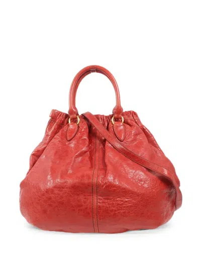 Pre-owned Miu Miu 2-way Leather Tote Bag In Red
