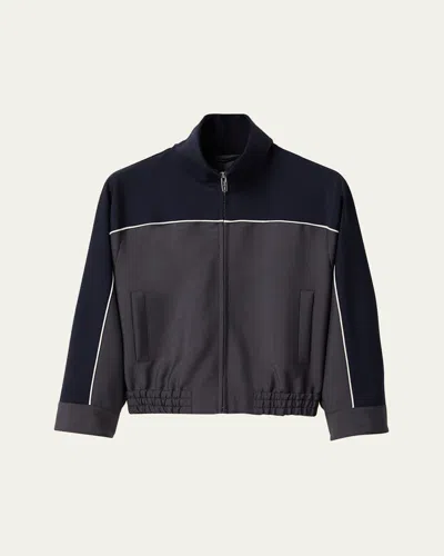 Miu Miu 3 4 Length Sleeve Cropped Bomber Jacket In Hematite/navy
