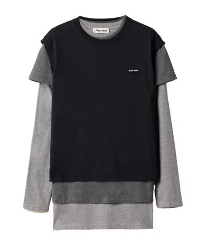 Miu Miu 3-piece Plain Jersey T-shirt In Black